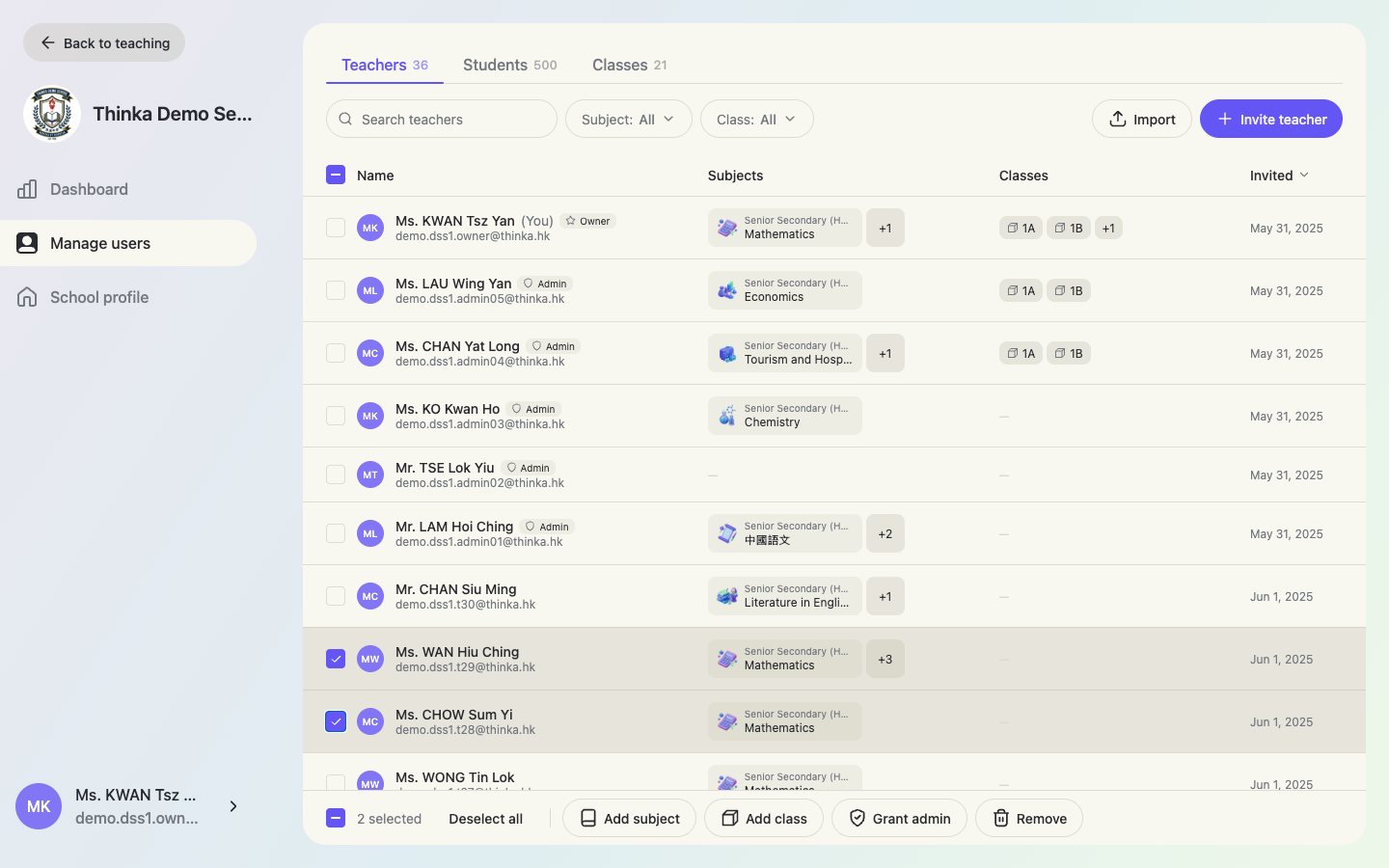 Bulk actions